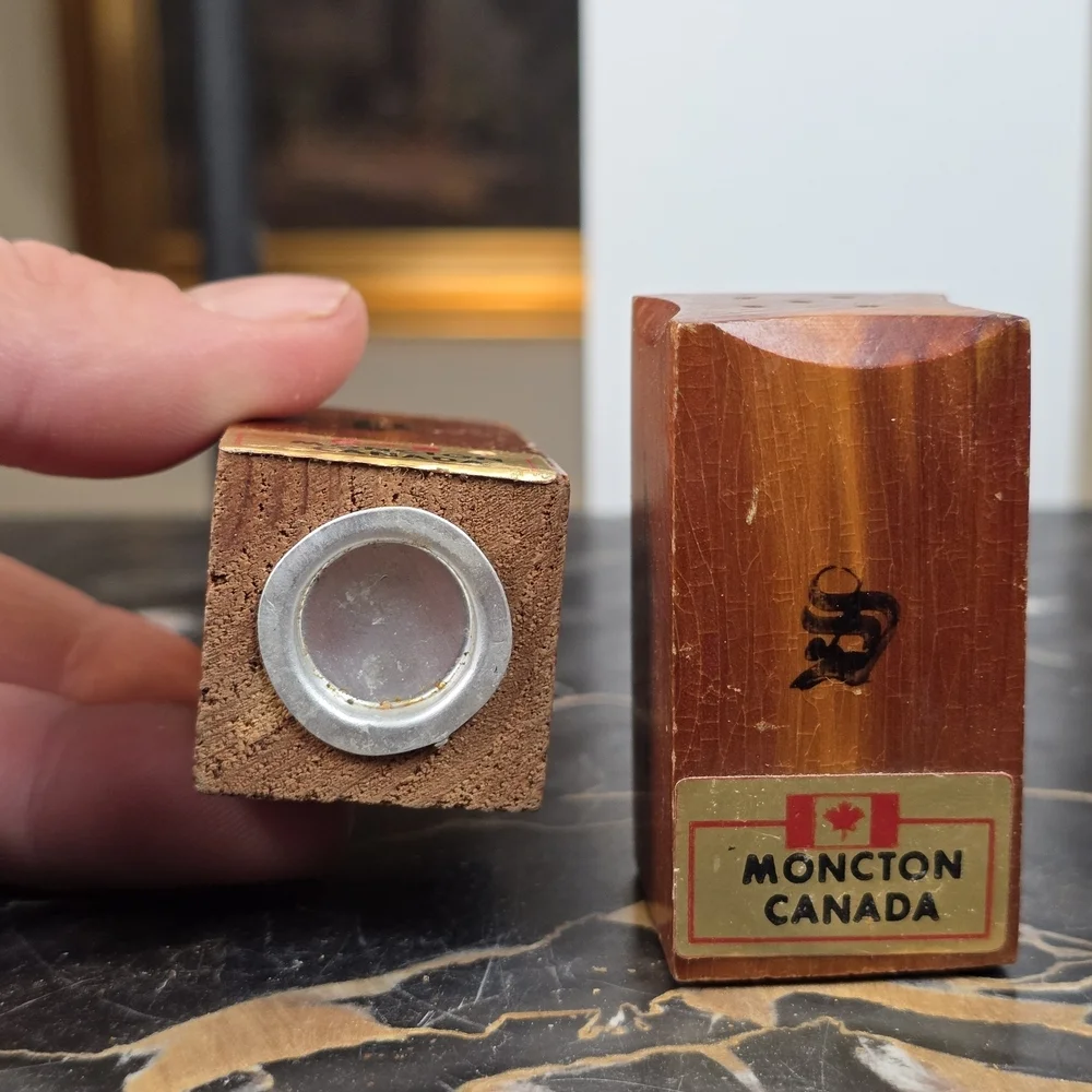 Vintage Wooden Salt & Pepper Shakers Moncton NB Canada Souvenir Rustic Gothic - Picture 4 of 8